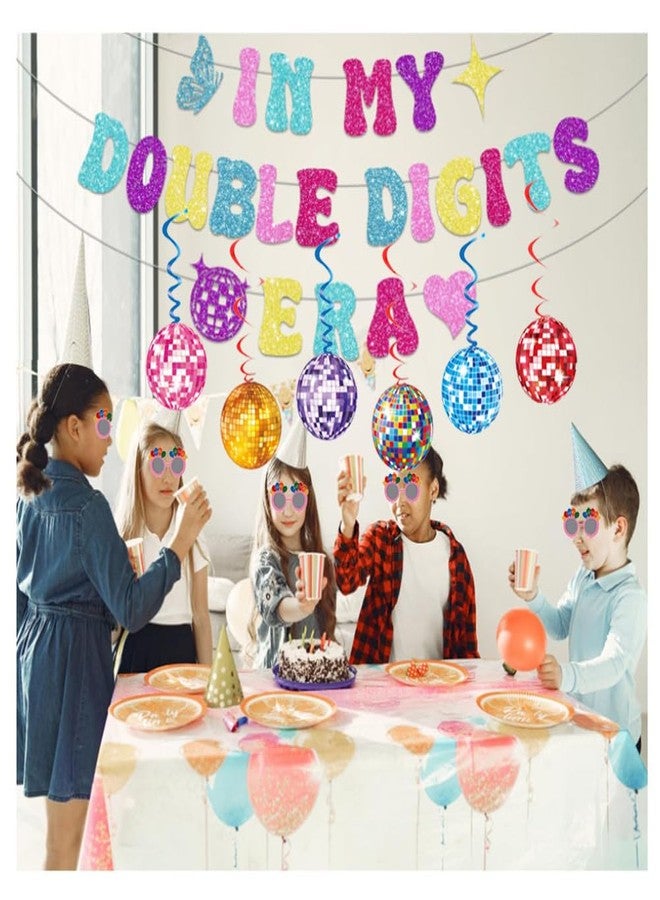 QFSH In My Double Digits Era Banner for Girl 10th Birthday Party Decoration with Sparkling Hanging Swirls Decorations Supplies (Colorful) - Image 2